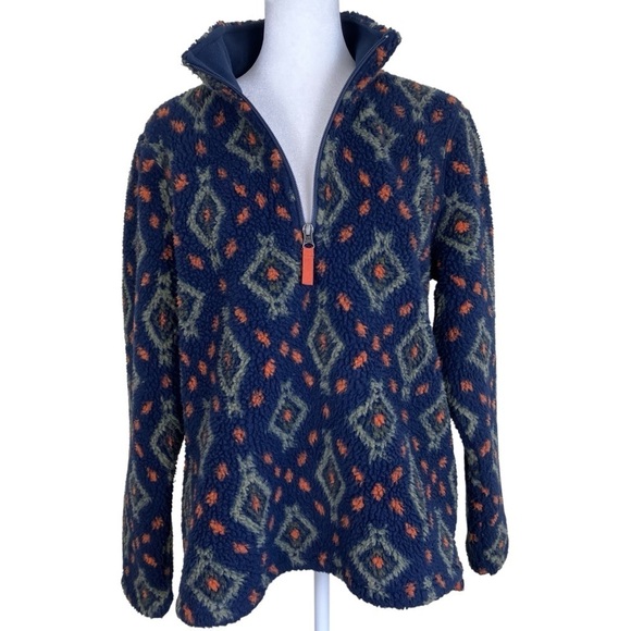 Orvis Sherpa Fleece Snow River Quarter Zip Pullover Aztec Southwestern Print M - Picture 3 of 16